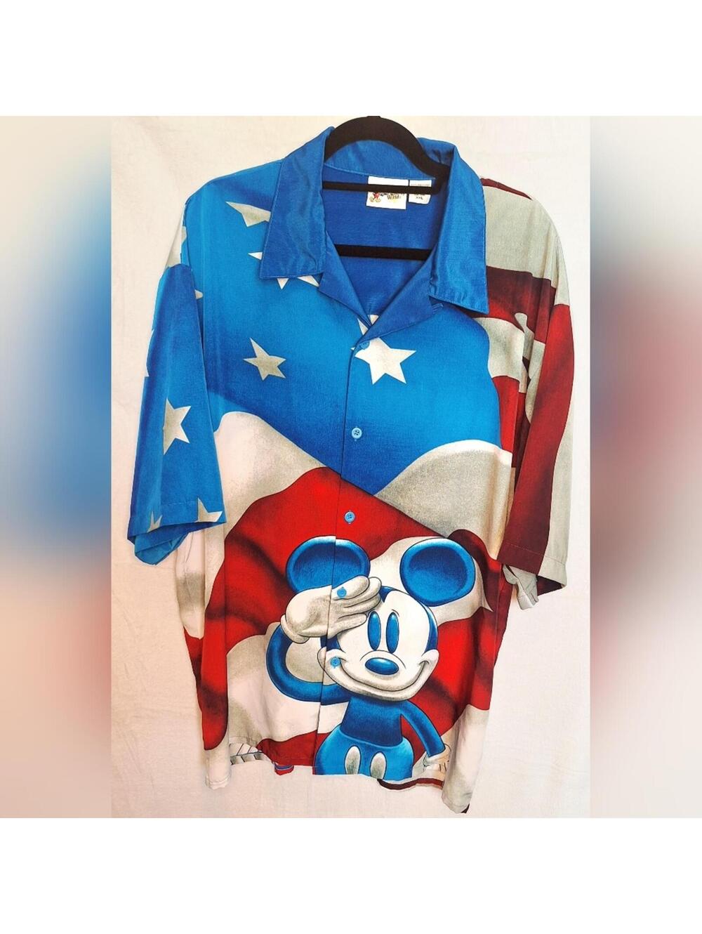 Vintage Disney Men's Patriotic Graphic Button Shirt with Mickey Mouse - XXL